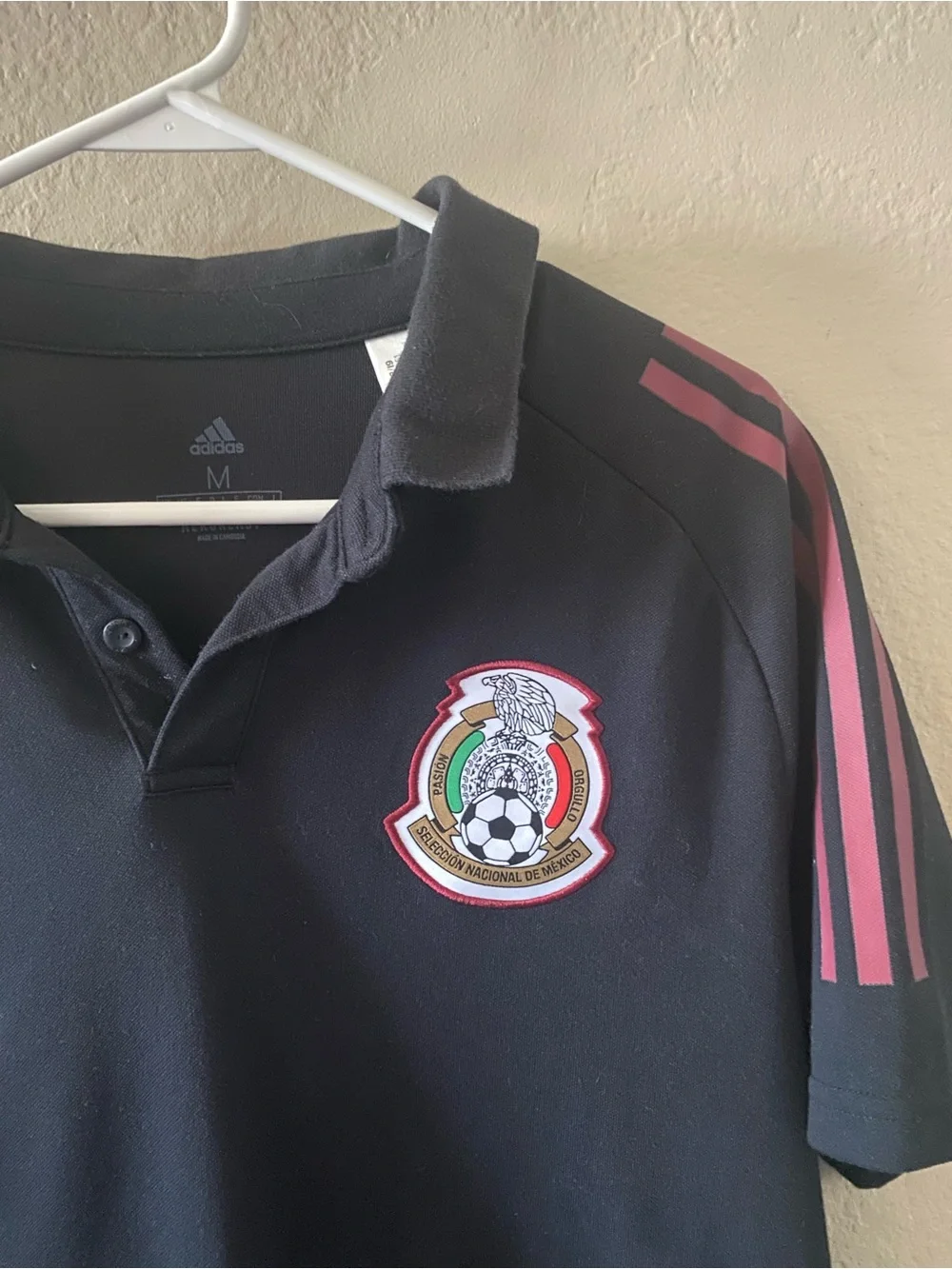 adidas Black Mexico Polo Jersey with Green and Red Stripes